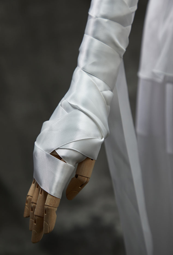 My Dying Bride Halloween White Short Wedding Dress Irregular Ruffled Dress with Corset and Gloves